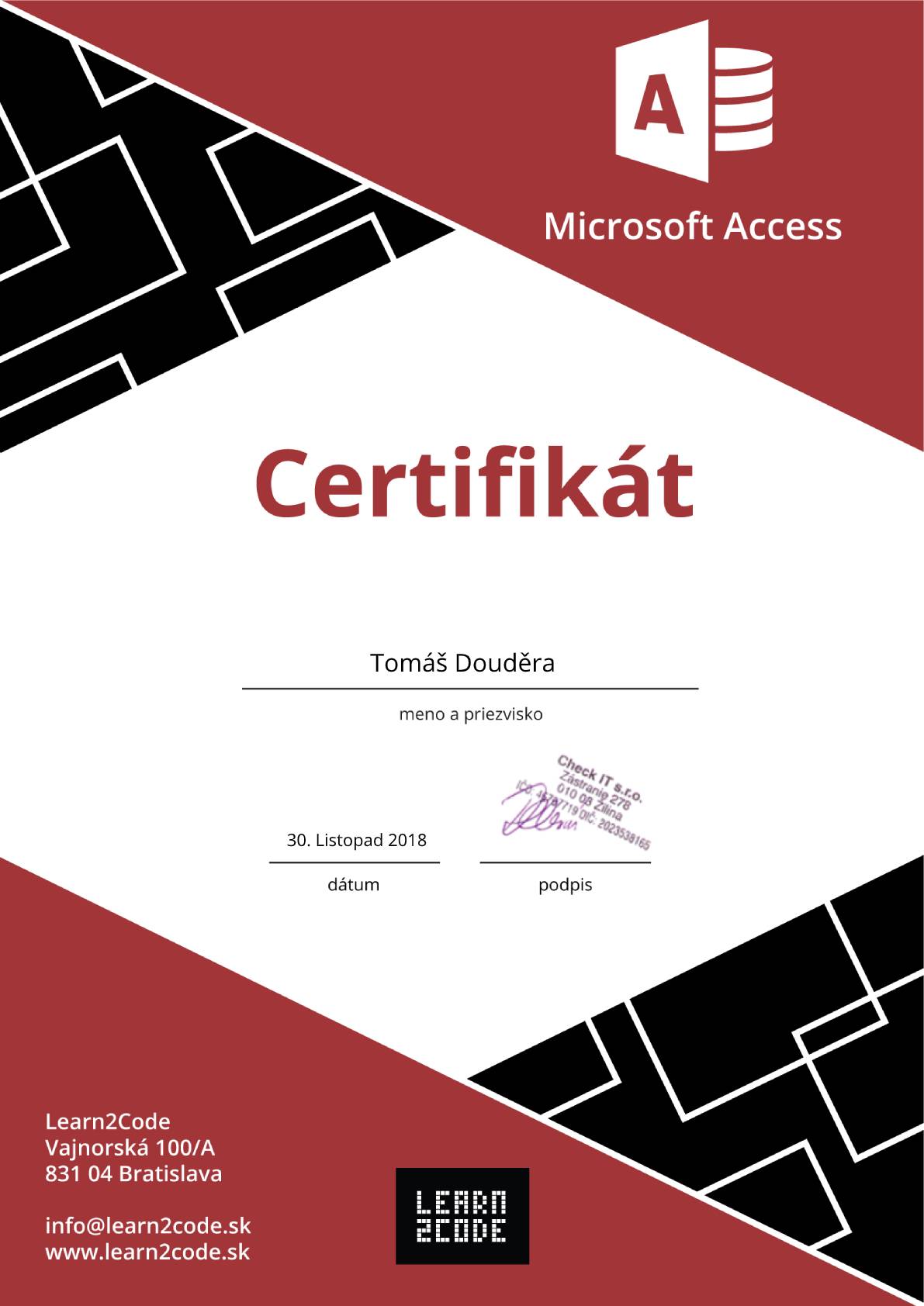 certifikát access
